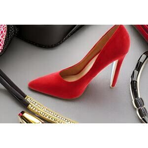 Olivia Ferguson‎ Women Red Faux Suede Pointed Toe Pump Size 9